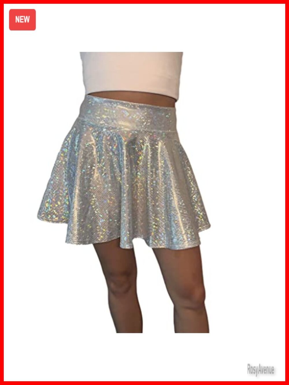 Holographic Shattered Glass Full Circle Skater Mini Skirt Festival Rave